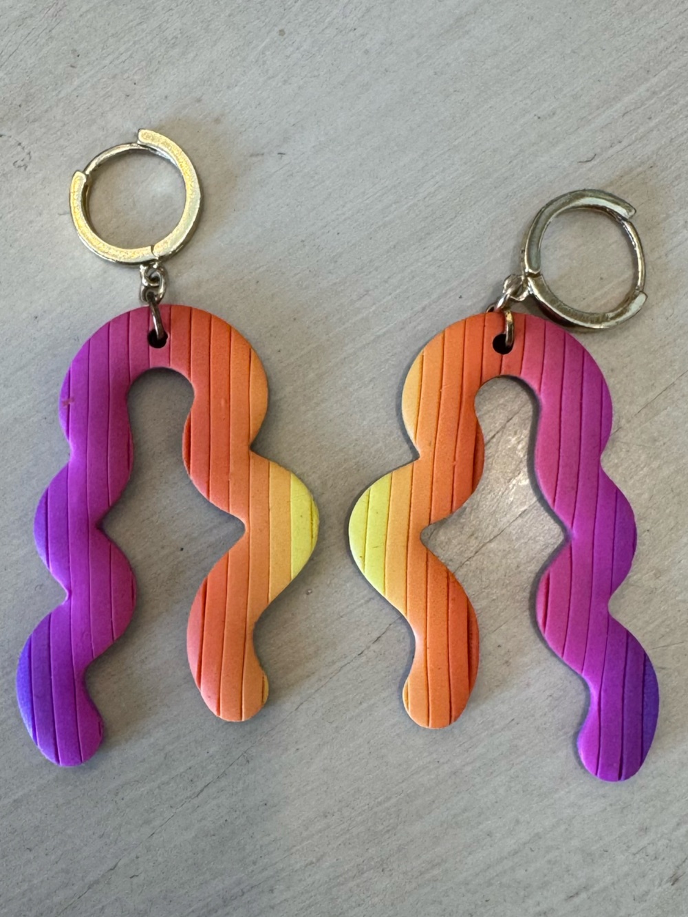 Handmade Polymer Clay Gradient Drop Earrings with Gold Hoops